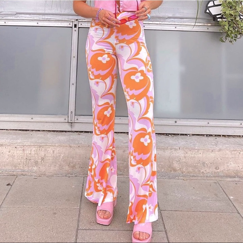 Y2K style Pink Orange Hot Flare Pants